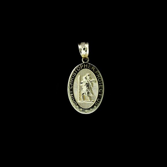 Real 10K Yellow Gold Diamond Cut Saint Christopher Pendant - Picture 4 of 8